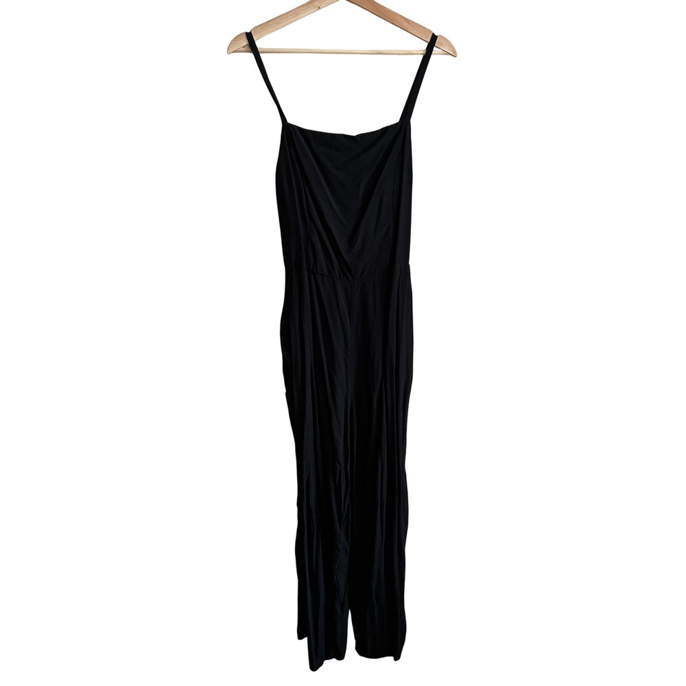 Old Navy Smocked Back Sleeveless Jumpsuit L Black Womens Rayon Adjustable Straps